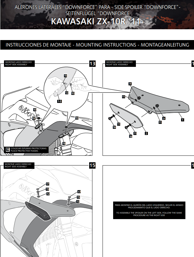 Spoilers de alerones Puig Downforce Kawasaki ZX-10 R/RR (11-20) 9882 