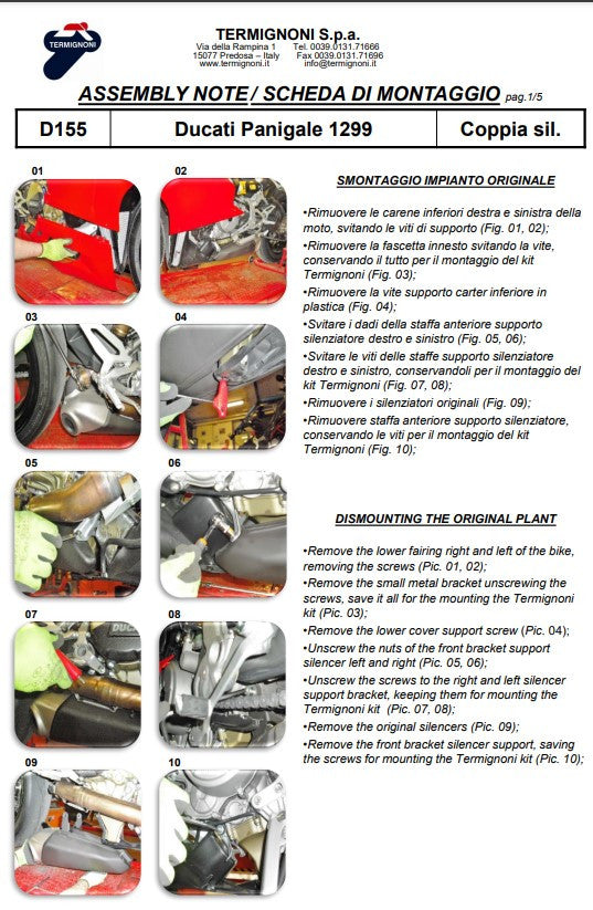 Kit de escape Slip-On de Termignoni en carbono para Ducati Panigale 899 (13-16) D155102CPT+D155Y 