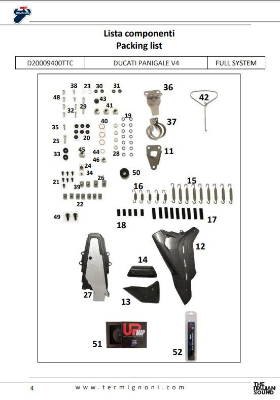 Sistema de escape completo Termignoni de titanio D200 RHT para Ducati Panigale V4/S (18-24) D20009400TTC 