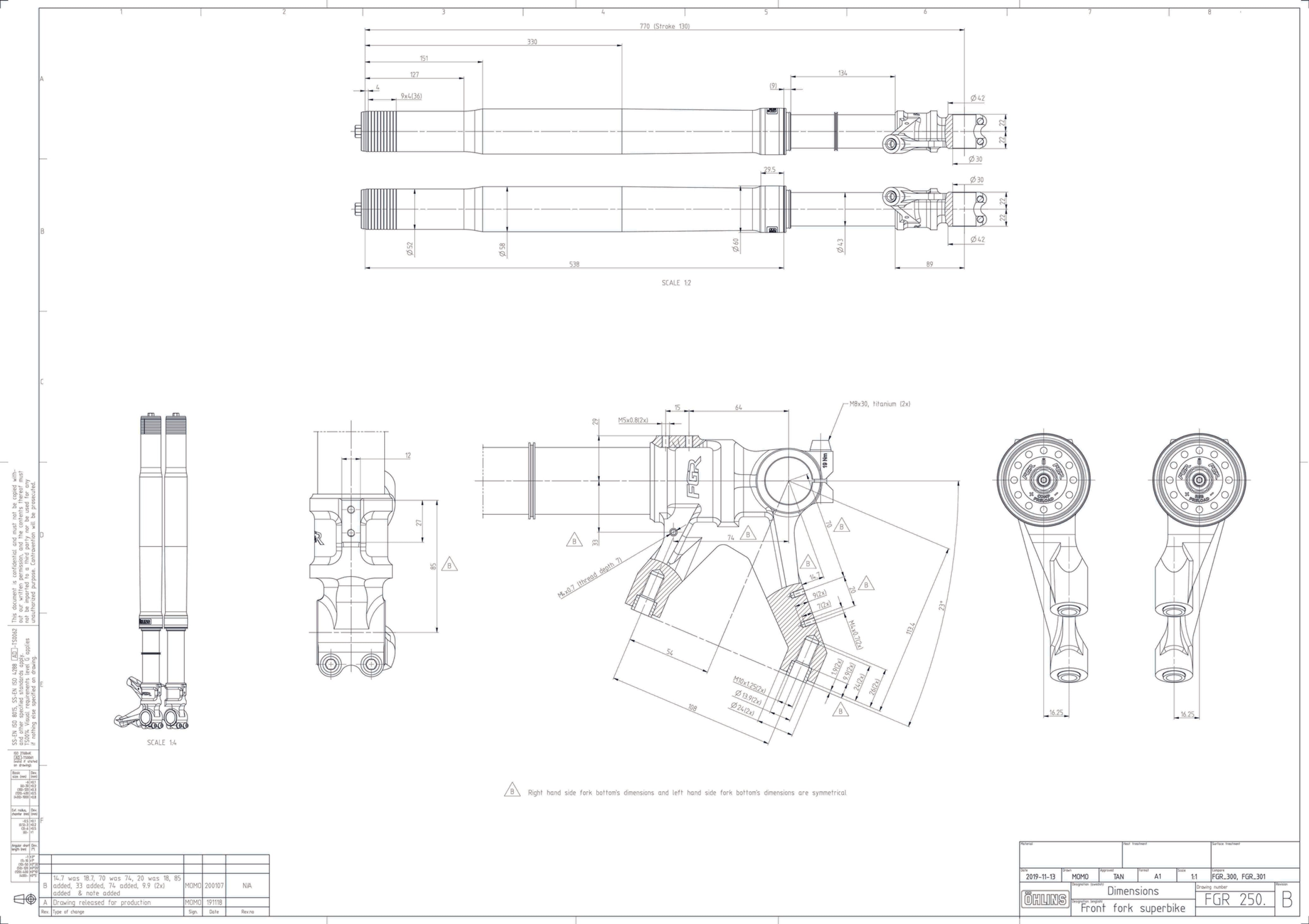 Horquilla de competición USD Öhlins FGR 250 para Ducati Panigale V4/S (2025) FGR 256 
