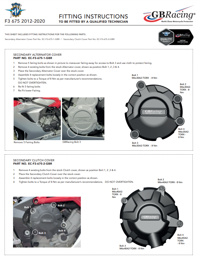 Protector de generador cubierta de protección GBRacing MV Agusta F3 675/800 (12-25) 