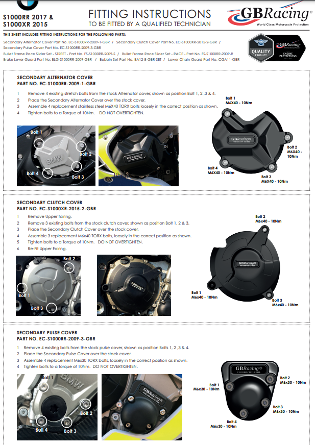 Juego completo de tapa de motor Protectores GBRacing BMW S1000RR (17-18) 