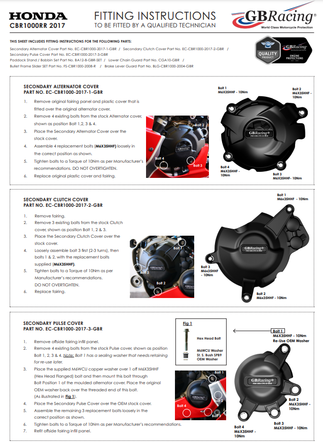 Protector de embrague cubierta de protección GBRacing Honda CBR 1000 RR SC77 (17-19) 