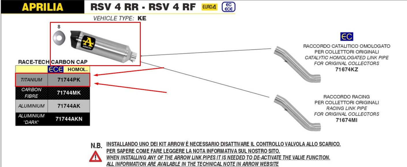 Escape Arrow Slip-On Race-Tech de titanio para Aprilia RSV4/RR/RF (17-18) 71744PK 