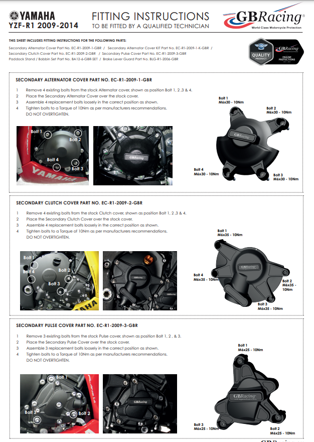 Protector de encendido cubierta de protección GBRacing Yamaha YZF-R1 (09-14) 