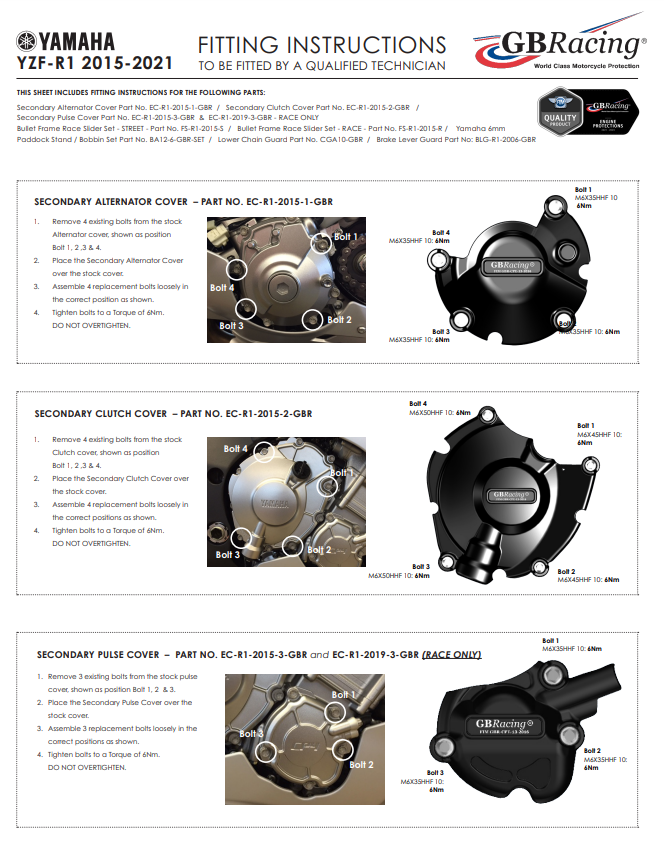 Protector de cubierta de alternador GBRacing Yamaha YZF-R1/M RN32, RN49 y RN65(15-25) 