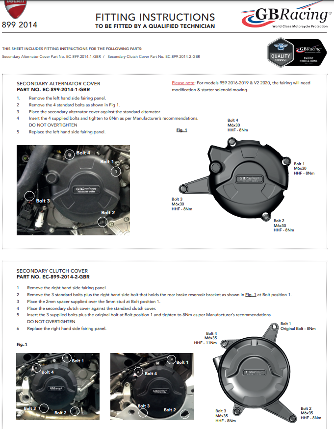 Protector de embrague cubierta de protección GBRacing Ducati Panigale 899 (13-16) 