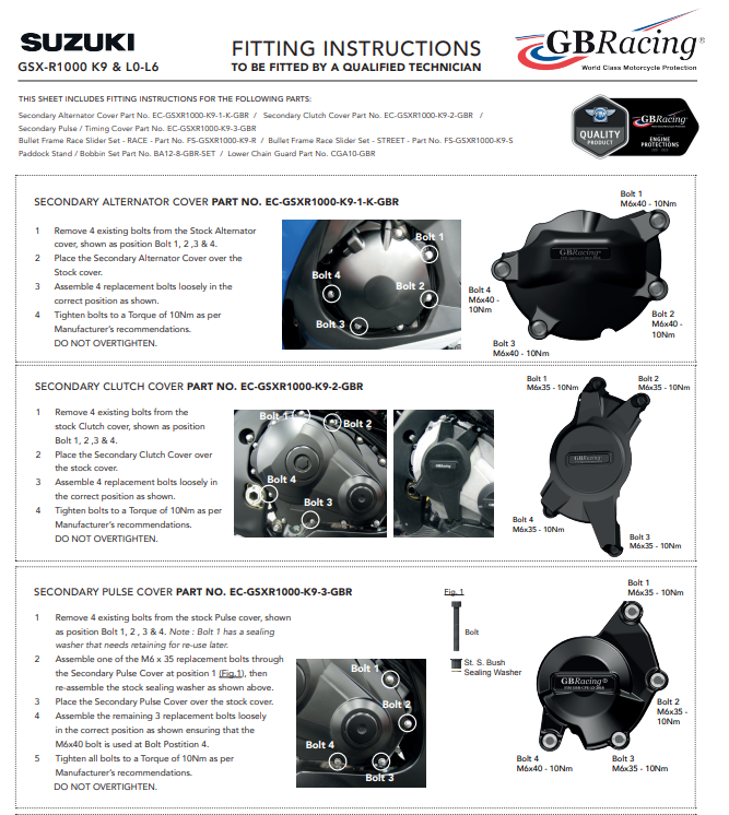 Protector de embrague cubreprotección GBRacing Suzuki GSX-R 1000 (09-16) 